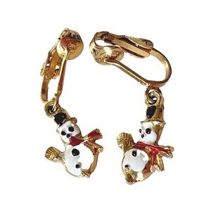 Vintage Dainty Snowman Holiday Christmas Dangly Clip-on Pierceless Earrings